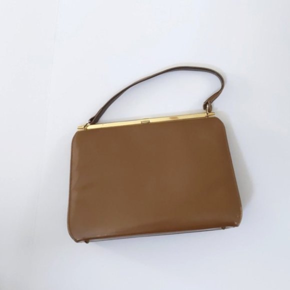 Vintage 60s style handbag brown with gold accents - Picture 2 of 8